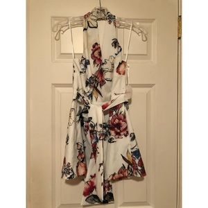 White Halter Neck Floral Romper